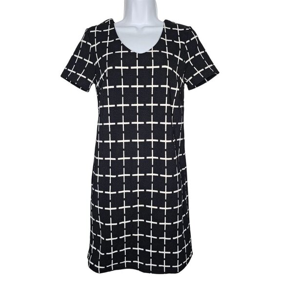 Romeo & Juliet Couture Shift Dress Black White Cross Pattern Women Small NWT - Picture 2 of 11